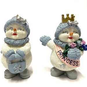 Vintage Snowbuddies Princess Snowman Ornament Set | Winter Snow Lady Figurines